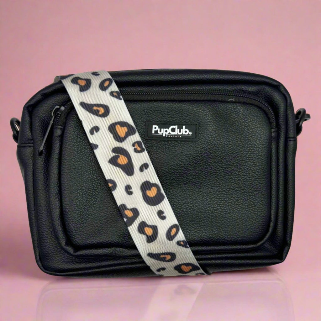 Black Vegan Leather Crossbody Dog Walking Bag