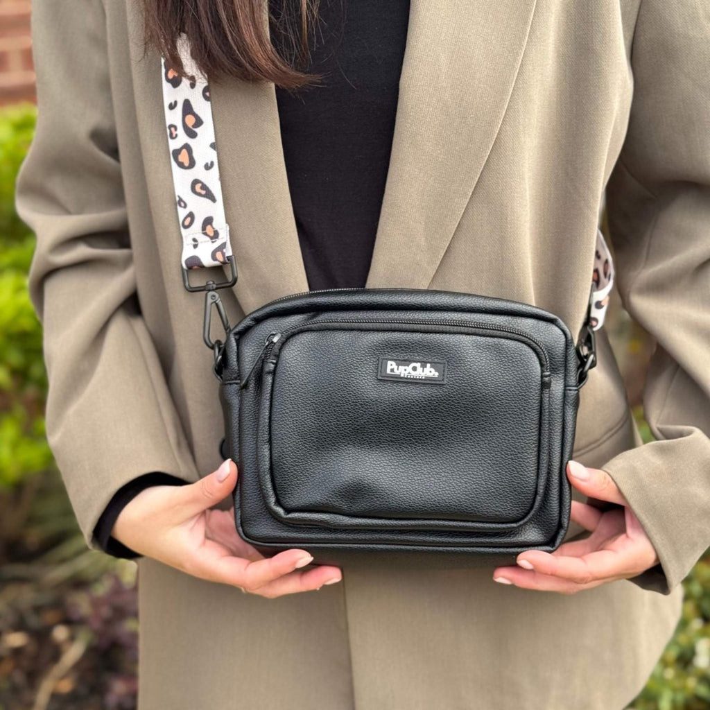 Black Vegan Leather Crossbody Dog Walking Bag