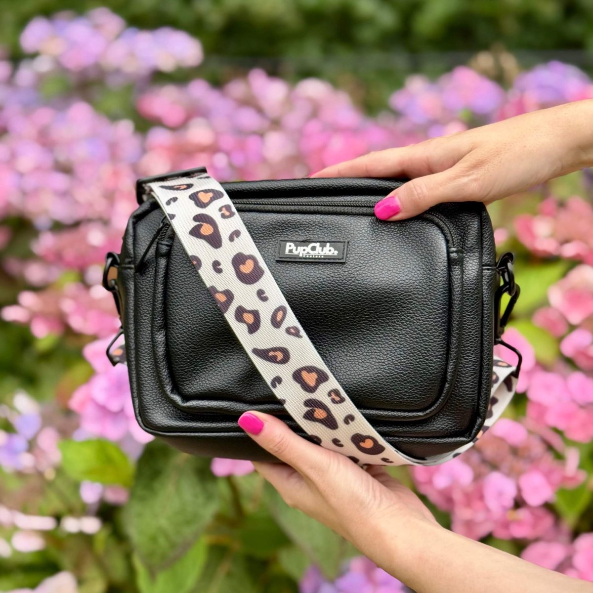 Black Vegan Leather Crossbody Dog Walking Bag