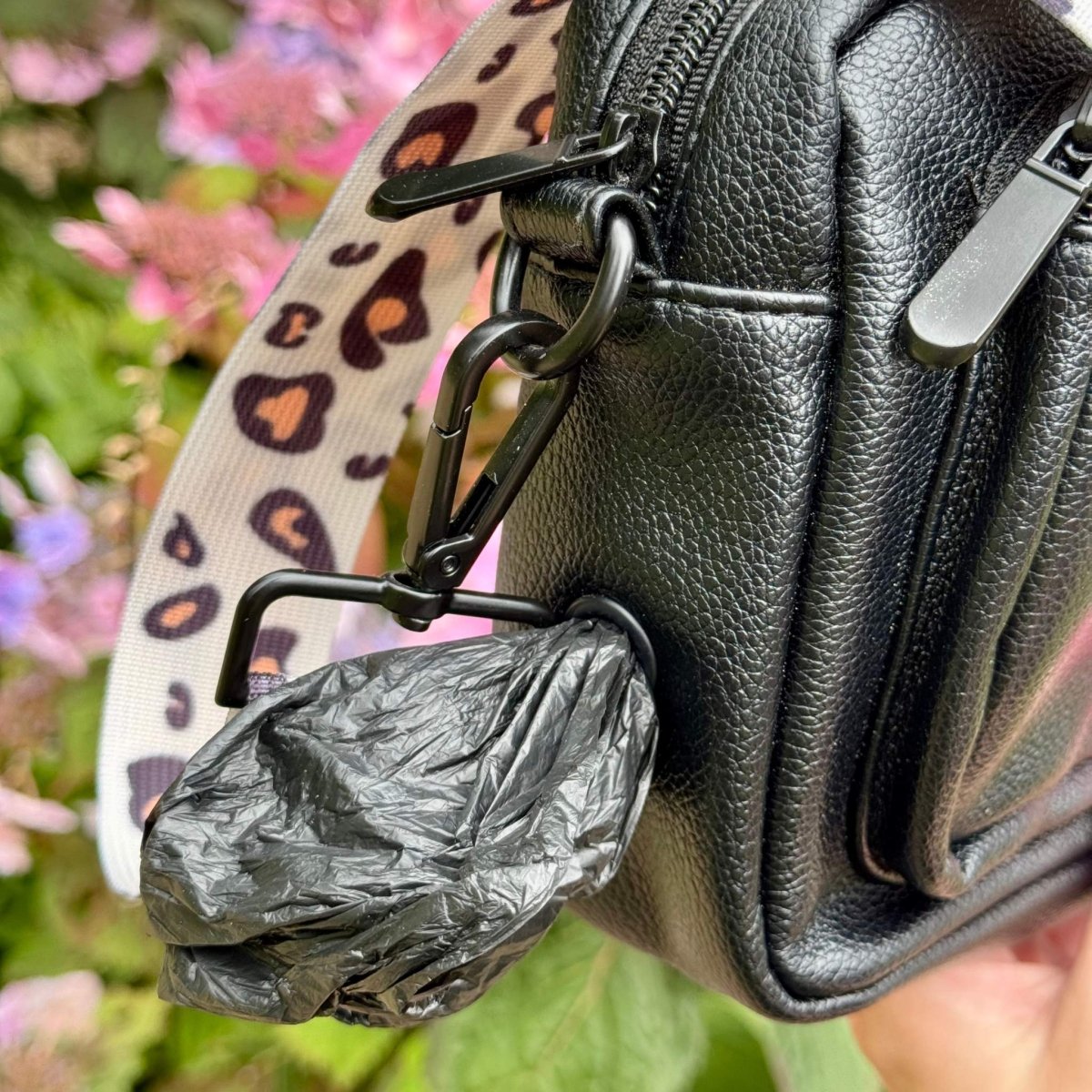 Black Vegan Leather Crossbody Dog Walking Bag
